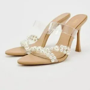 ZARA HEELED VINYL SANDALS WITH FAUX PEARLS